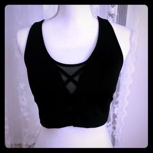 Black sports bra with crisscrossed design
